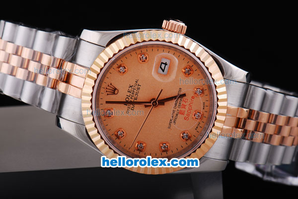 Rolex Datejust Automatic Rose Gold Dial with Diamond Marking-Two Tone Strap - Click Image to Close